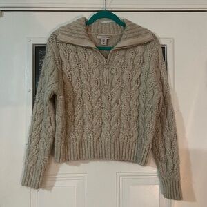 Cable Knit Quarter Zip Cropped Sweater